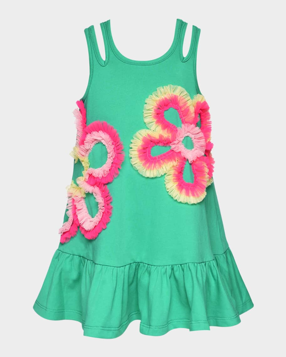 Hannah Banana Girl's Jersey Tank Dress W/ Tulle Flowers, Size 2T-10 | Neiman Marcus