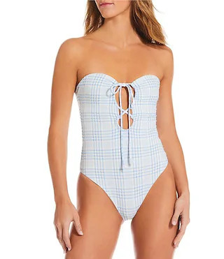Catamaran Plaid Poolside Texture Off The Shoulder One Piece Swimsuit | Dillard's