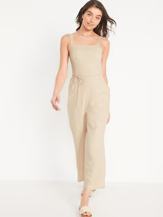Sleeveless Linen-Blend Tie-Belt Wide-Leg Jumpsuit for Women | Old Navy (US)