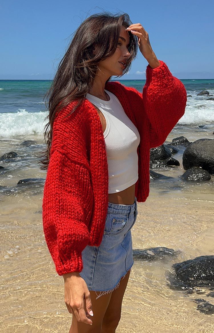 Bad Habits Red Knit Cardigan | Beginning Boutique (US)