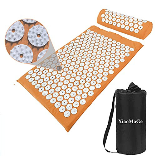 XiaoMaGe Acupressure Mat and Pillow Set with Bag - Large Size 28.7 X 16.5 inch Acupuncture Mat for Neck & Back Pain, Muscle Relaxation Stress Relief, Sciatica Pain Relief Pillow (Orange) | Amazon (US)