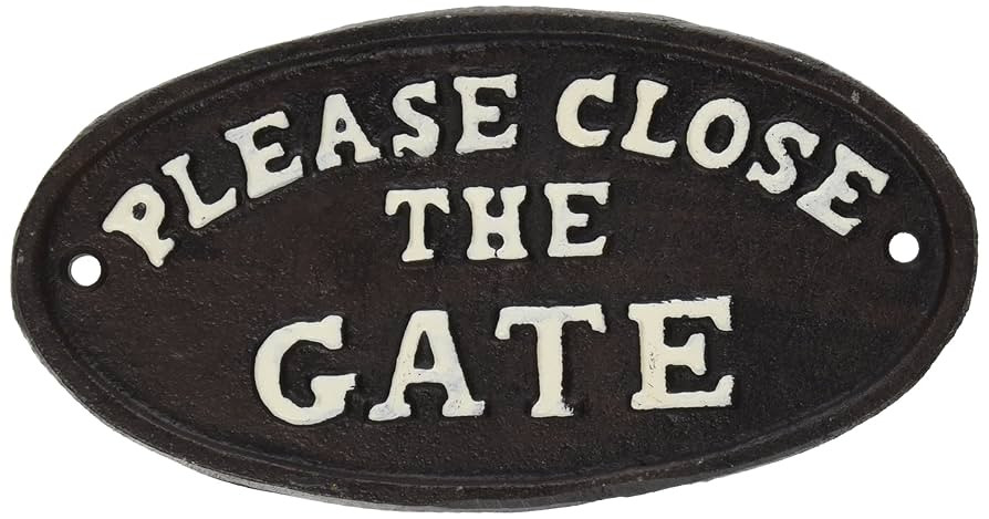 Abbott Collection Cast Iron Oval Please Close The Gate Plaque Black, 7 inches L | Amazon (US)