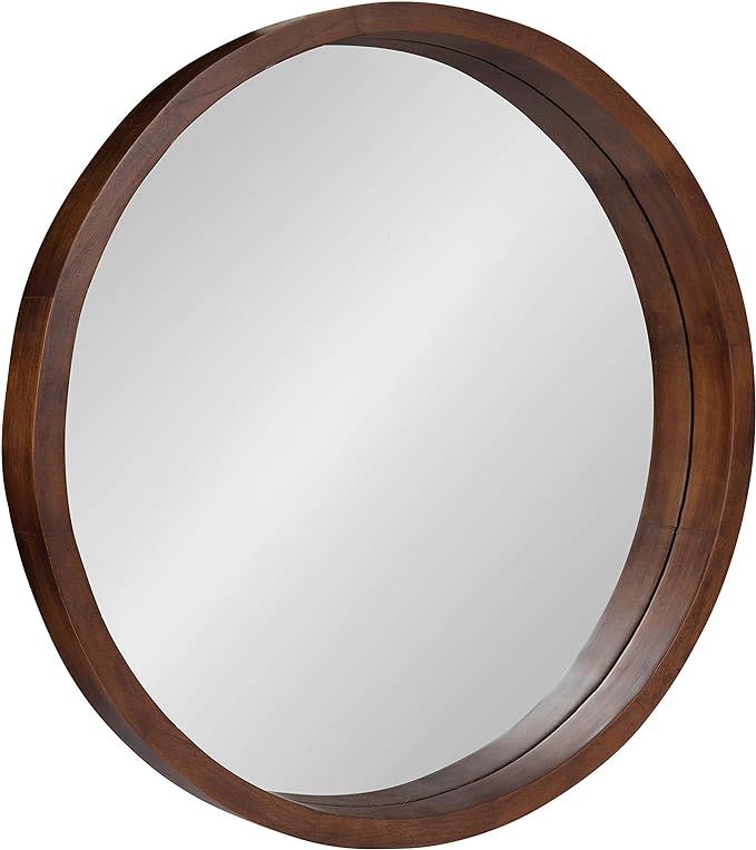 Kate and Laurel Hutton Round Decorative Modern Wood Frame Wall Mirror, 22 Inch Diameter, Walnut F... | Amazon (US)