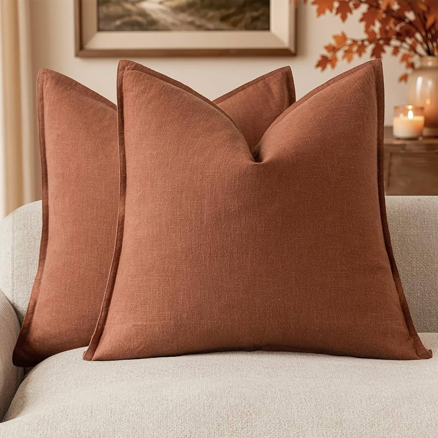 Foindtower Linen Solid Decorative Throw Pillow Cover 20x20 Inch Rust Orange | Amazon (US)