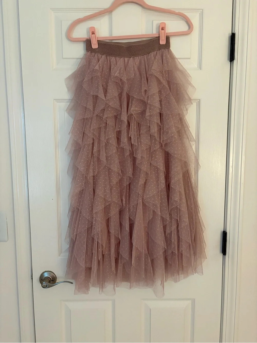 Anthropologie Dusty Rose Ruffled Tulle Midi Skirt | Poshmark