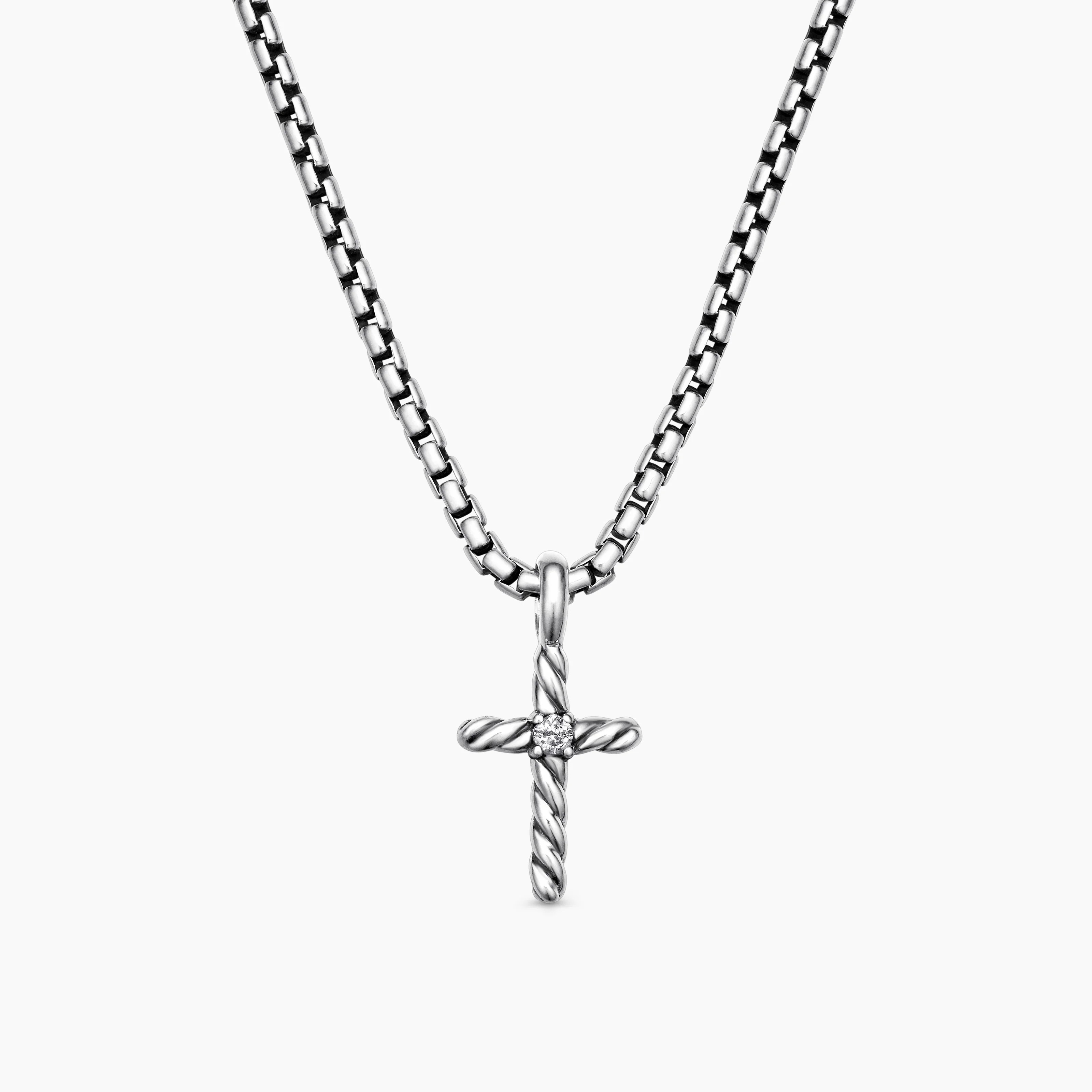David Yurman | Cable Collectibles\u00ae Teen Cross Necklace in Sterling Silver with Center Diamon... | David Yurman