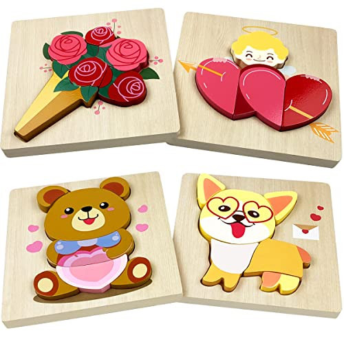 Anditoy 4 Pack Valentines Wooden Puzzles for Kids Toddlers Valentines Party Favors Gifts | Amazon (US)