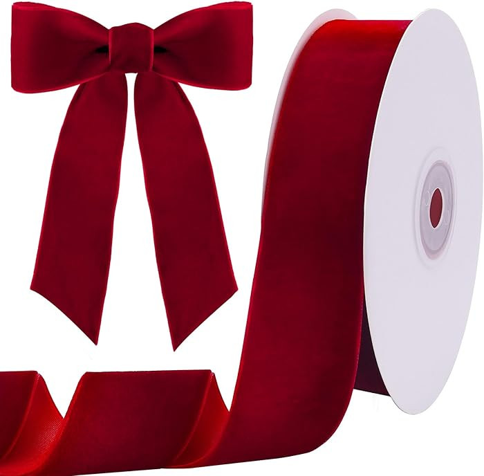 10 Yards Red Velvet Ribbon 1 1/2 Inch for Christmas Tree,Reds Velvet Christmas Ribbon for Gift Wr... | Amazon (US)