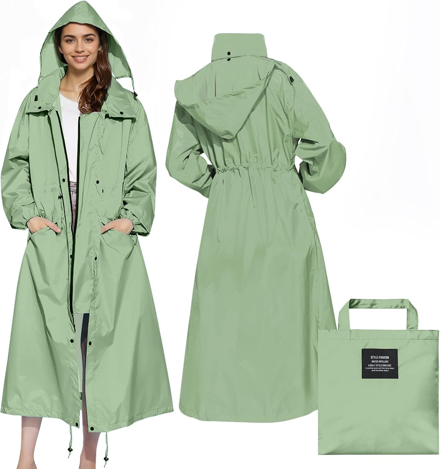 LAMA Womens Long Raincoats Rain Jacket Waterproof Packable Hooded Windbreaker Lightweight Adjustable Waist for Outdoor | Amazon (US)