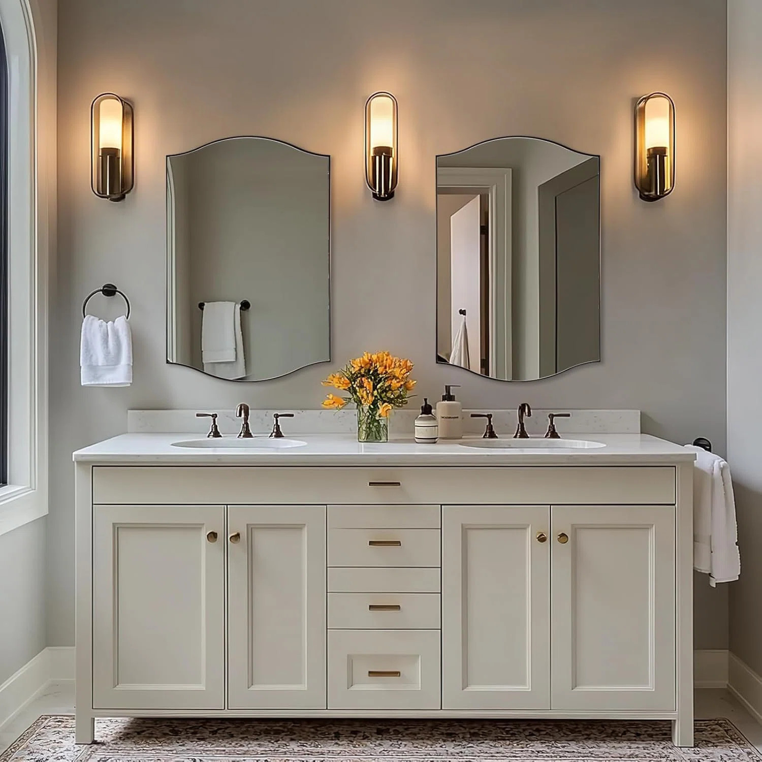 Curve Dual Arch Rectangular Scalloped Bathroom Wall Mirrors|Stainless Steel Framed | Wayfair North America