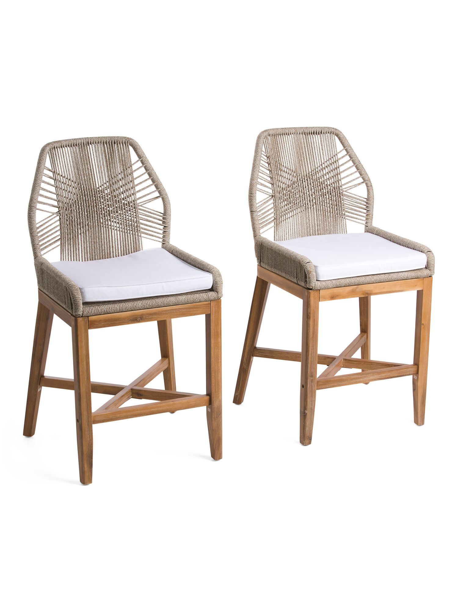 Set Of 2 Rope Cross Weave Counter Stools With Cushions | TJ Maxx