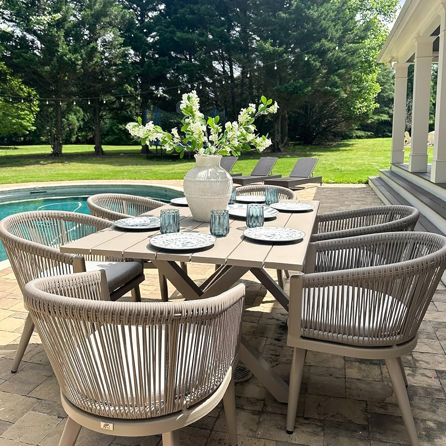 PURPLE LEAF Patio Dining Set for 6 All-Weather Wicker 7 Piece Aluminium Outdoor Table and Chairs ... | Amazon (US)