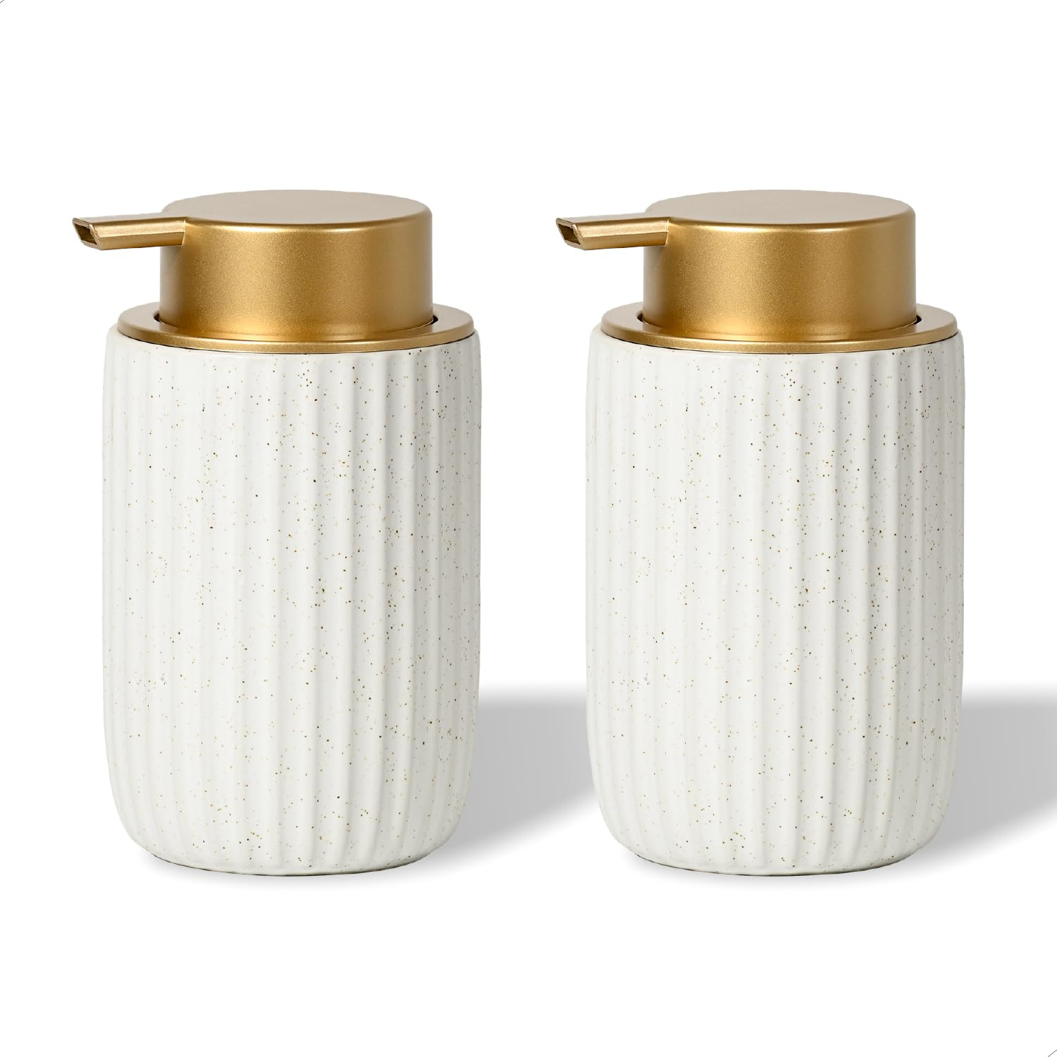 2 Pack Speckled Matte White Ceramic Foam Soap Dispenser, 12 oz Refillable Pump with Golden Top, E... | Amazon (US)