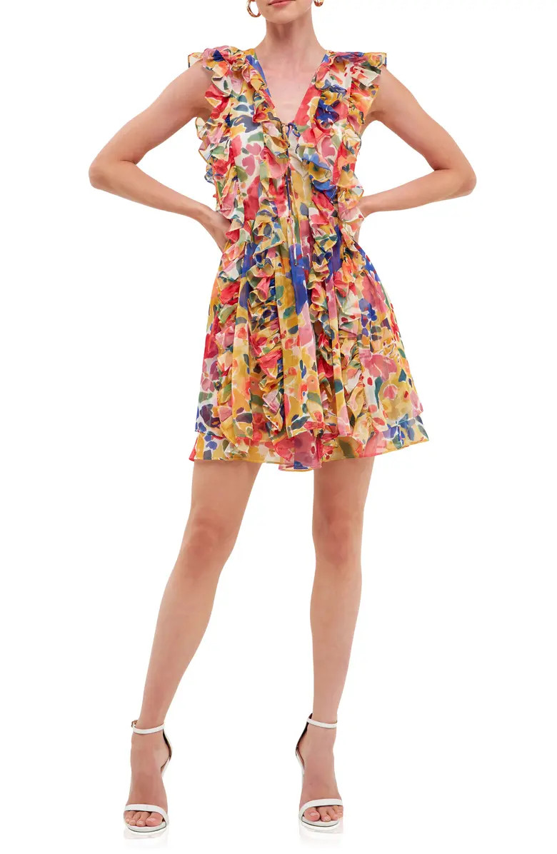 Ruffle Floral Chiffon Minidress | Nordstrom