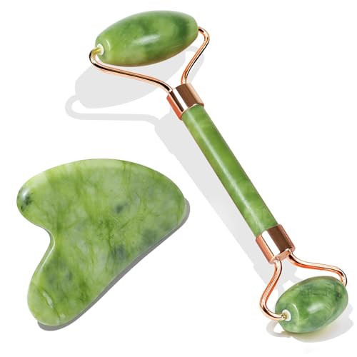 BAIMEI Jade Face Roller & Gua Sha, Facial Beauty Skin Care Tools, Self Care Gift for Men Women, Massager for Face, Eyes, Neck, Relieve Fine Lines and Wrinkles - Green | Amazon (US)