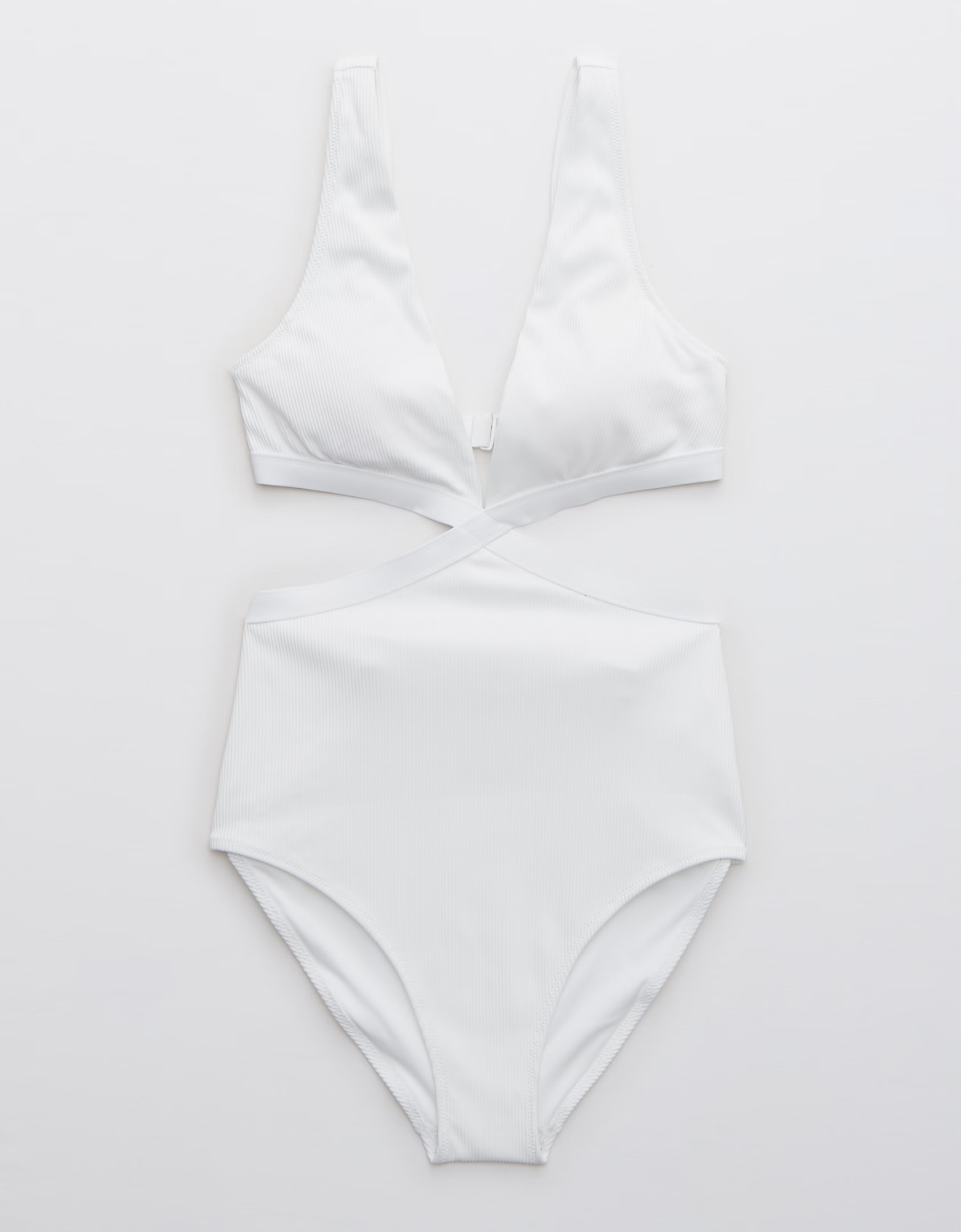 Aerie Ribbed Mix Crossover Cut Out One Piece Swimsuit | American Eagle Outfitters (US & CA)