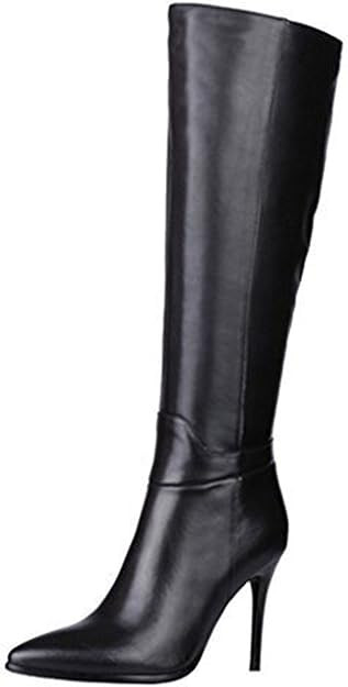 COLETER Women's Leather Knee High Boots Pointy Toe Side-Zip High Heels Dress Boots | Amazon (US)