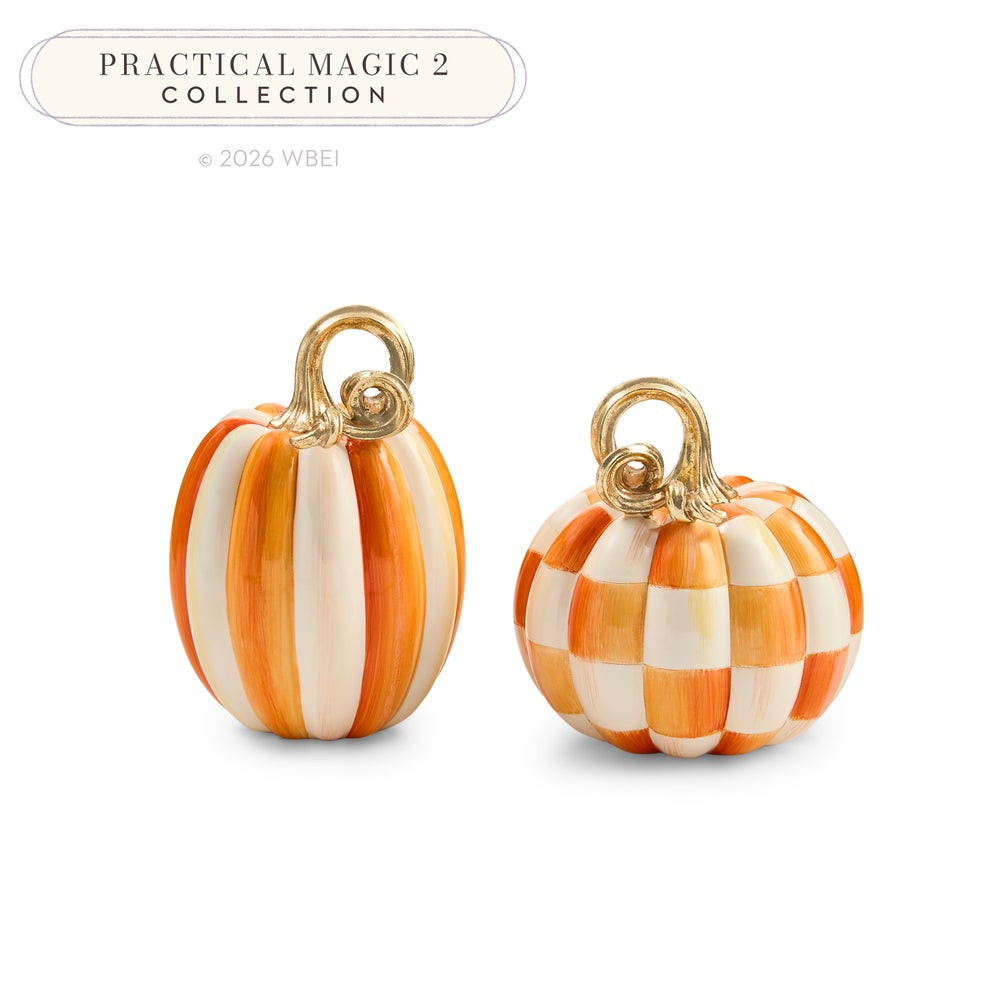 Orange Check and Stripe Petite Pumpkins, Set of 2 | MacKenzie-Childs