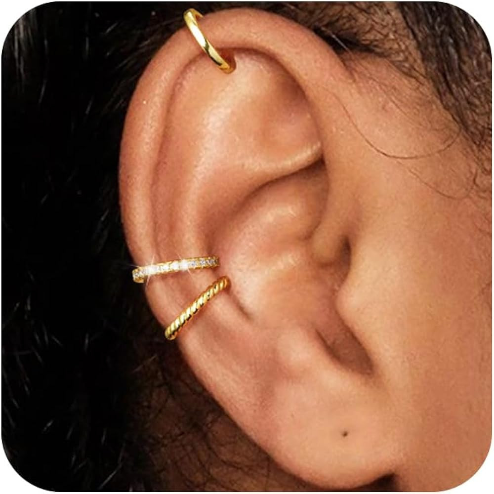 Gold Ear Cuffs for Women Non Piercing, 14K Gold Plated/925 Sterling Silver Ear Cuff Earrings for ... | Amazon (US)
