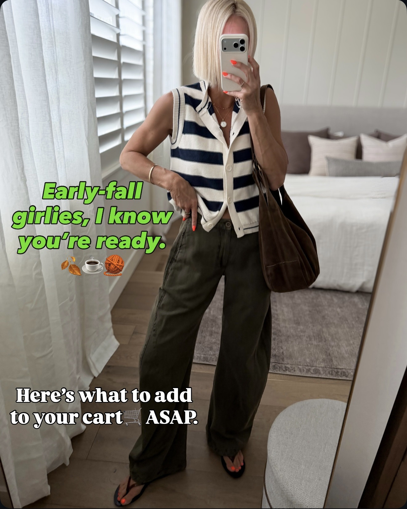 I’m not rushing summer, but I am getting my early-fall wardrobe ready — and these are the pieces I know we’ll be reaching for on repeat!
*dark grey jeans are apart of 20% off sale ending 8/23. Get them for $32!

🗣️Everything fits tts, unless noted below 👇 
Green pants for tts (I’m wearing 4 long) BUT if you want more room in the tummy/waist then size up
Chambray button down cotton shirt: I sized up to a large for the perfect drape-ey fit.
Drawstring target pants fit big, consider sizing down. I’m wearing a small.
Striped long sleeve T-shirt: fits generously consider sizing down.
Lightweight, beige jacket fits big, size down. I’m wearing a small.
Short sleeve orange sweat sweater and ecru jeans, both fit big size down.
Barrel jeans on last slide, I chose to size up one size for a looser fit. wearing a six regular length.

#LTKmomlife #LTKOver40 #LTKSaleAlert