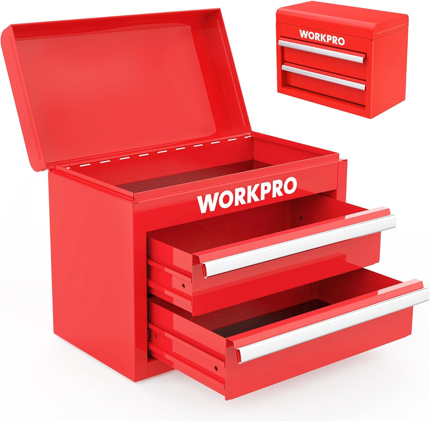 WORKPRO Mini Metal Tool Box with 2 Drawers and Top Storage, Small Tool Chest with PVC Liners and ... | Amazon (US)