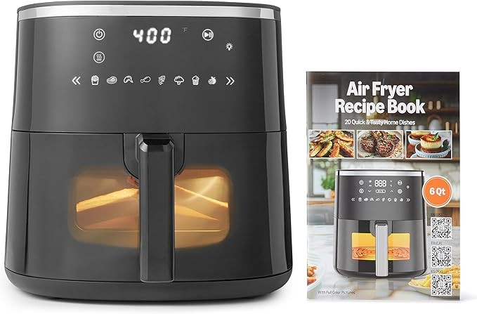 Amazon Basics 6-Quart Air Fryer with Easy View Window, 8 Preset Menus, 1550W, Black | Amazon (US)