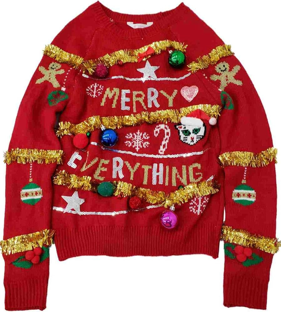 Junior - Suéter para mujer, diseño navideño con texto en inglés "Merry Everything" | Amazon (US)