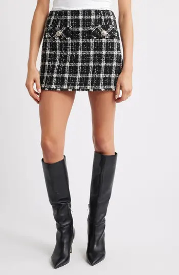 French Connection Windowpane Tweed Miniskirt in Black-White at Nordstrom Rack, Size 0 | Nordstrom Rack