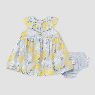 Burt's Bees Baby® Girls' Hydrangea Bubble Dress & Diaper Cover Set - Sky Blue | Target