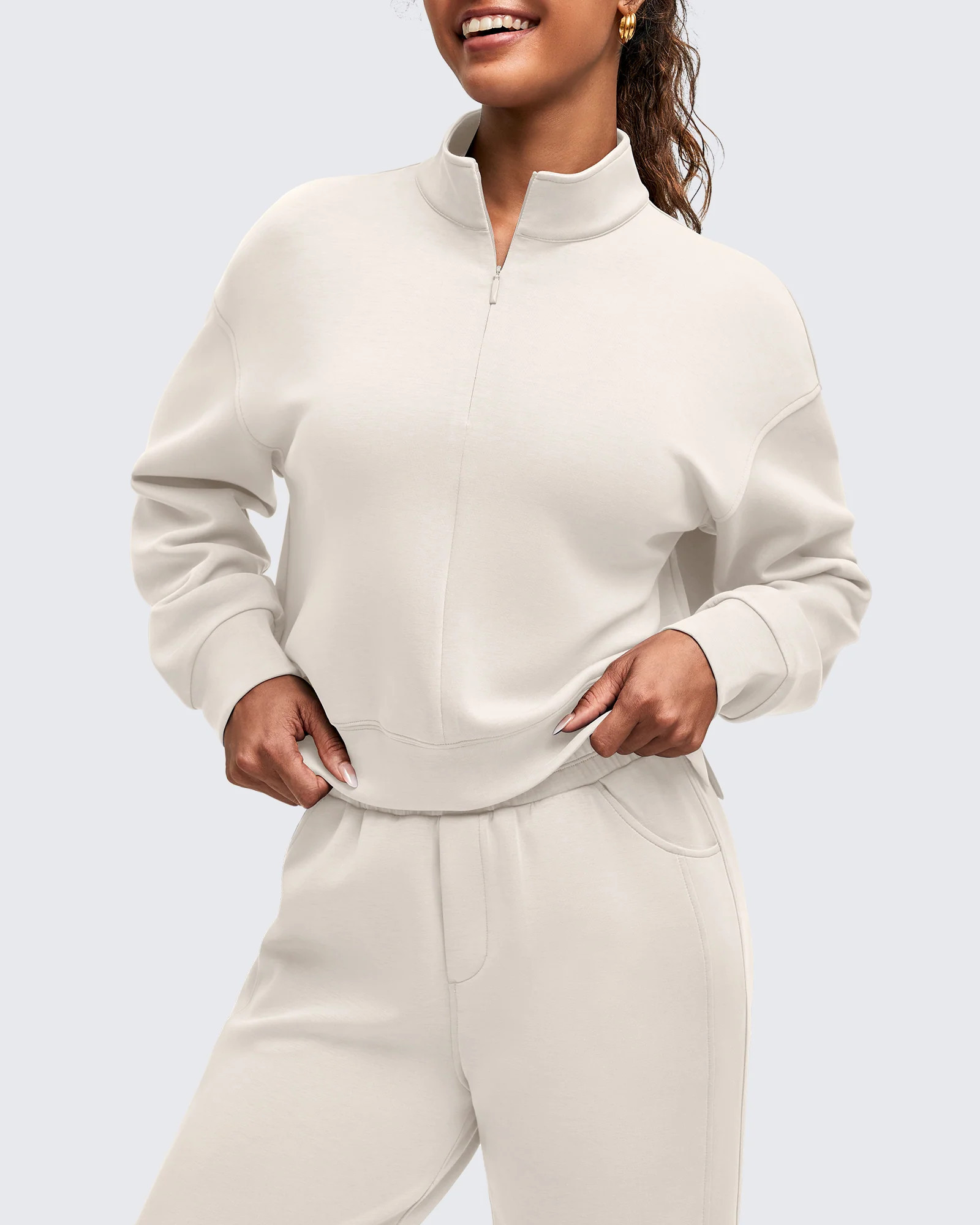 Women's Modal Half-Zip Mock Neck Sweatshirts Long Sleeve with Side Slits | g4free activewear