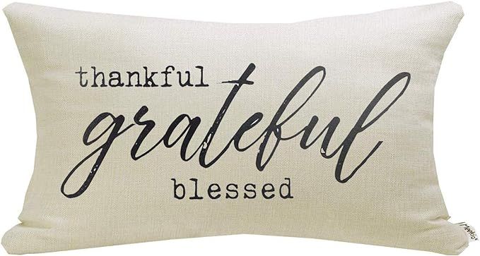 Meekio Farmhouse Pillow Covers with Thankful Grateful Blessed Quote 12" x 20" Farmhouse Rustic D... | Amazon (US)