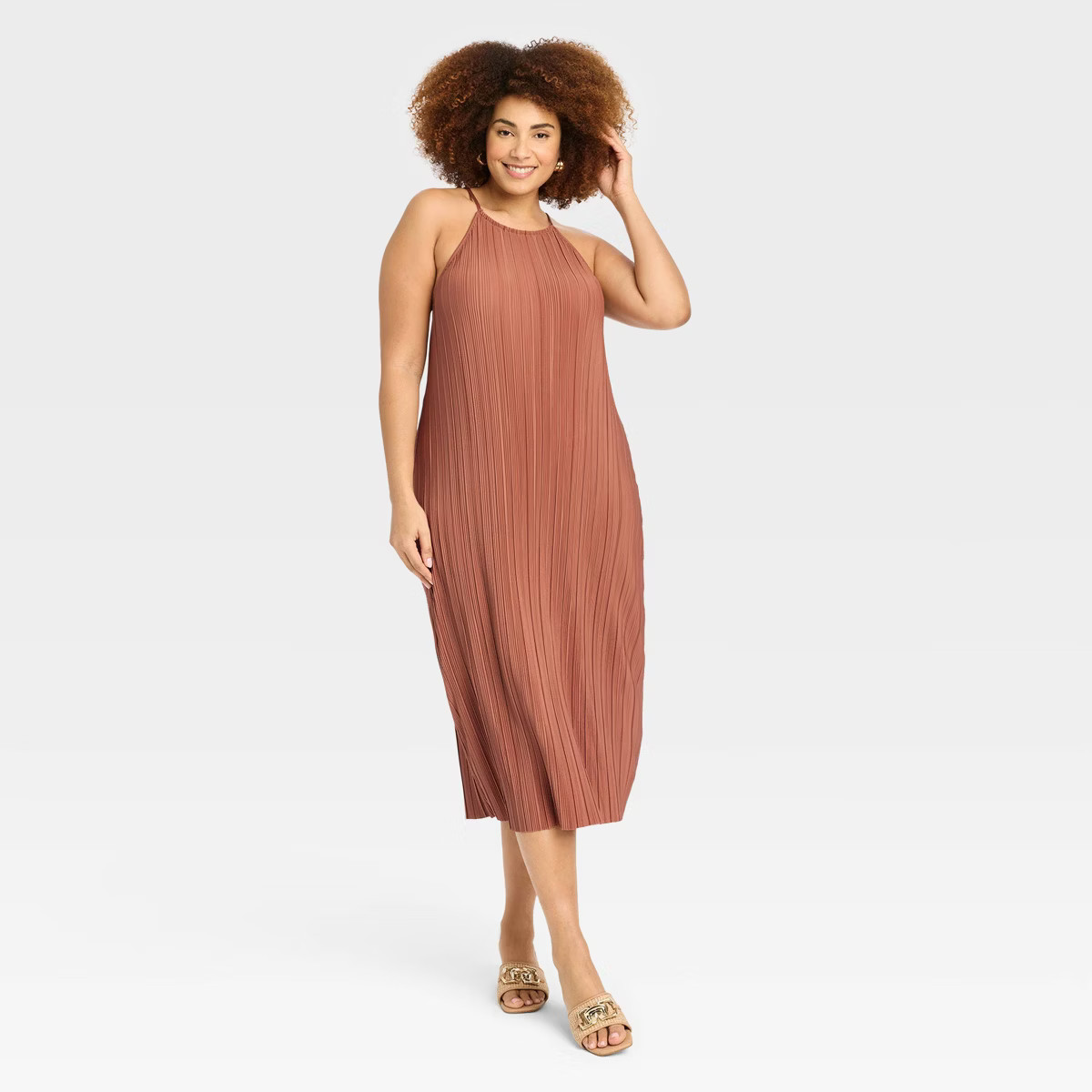 Women's Knit Plisse Midi Shift Dress - A New Day™ | Target