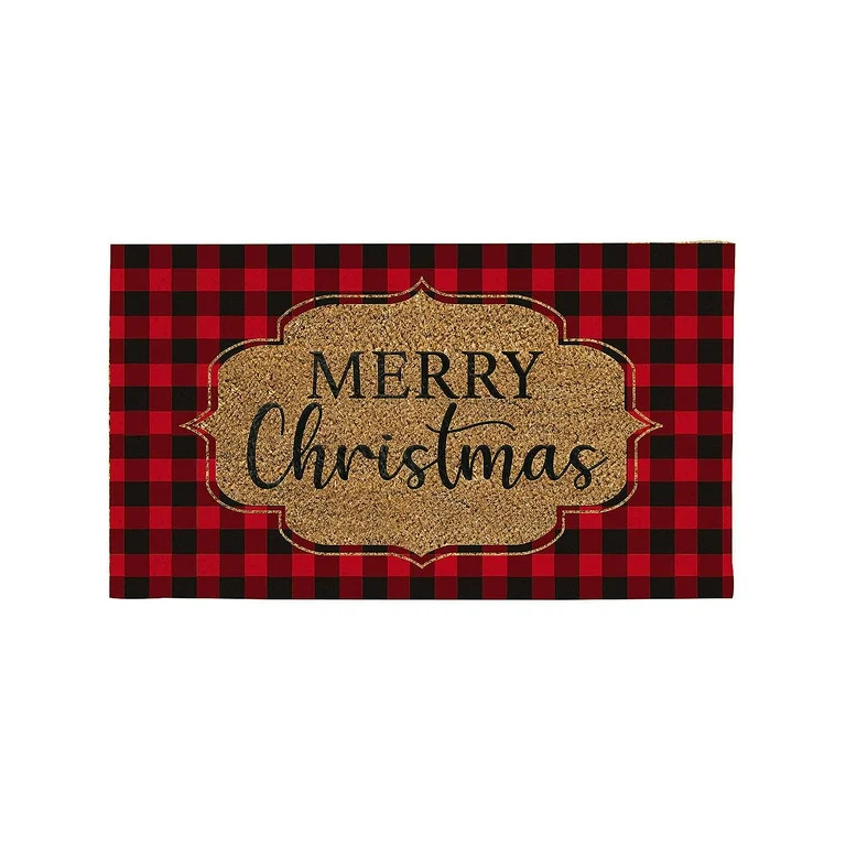 Evergreen Buffalo Check Christmas Indoor Outdoor Natural Coir Doormat 1'4"x2'4" Red | Walmart (US)