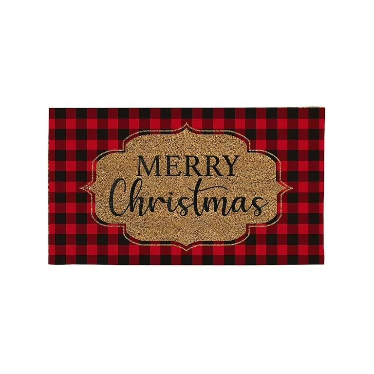 Evergreen Buffalo Check Christmas Indoor Outdoor Natural Coir Doormat 1'4"x2'4" Red | Walmart (US)
