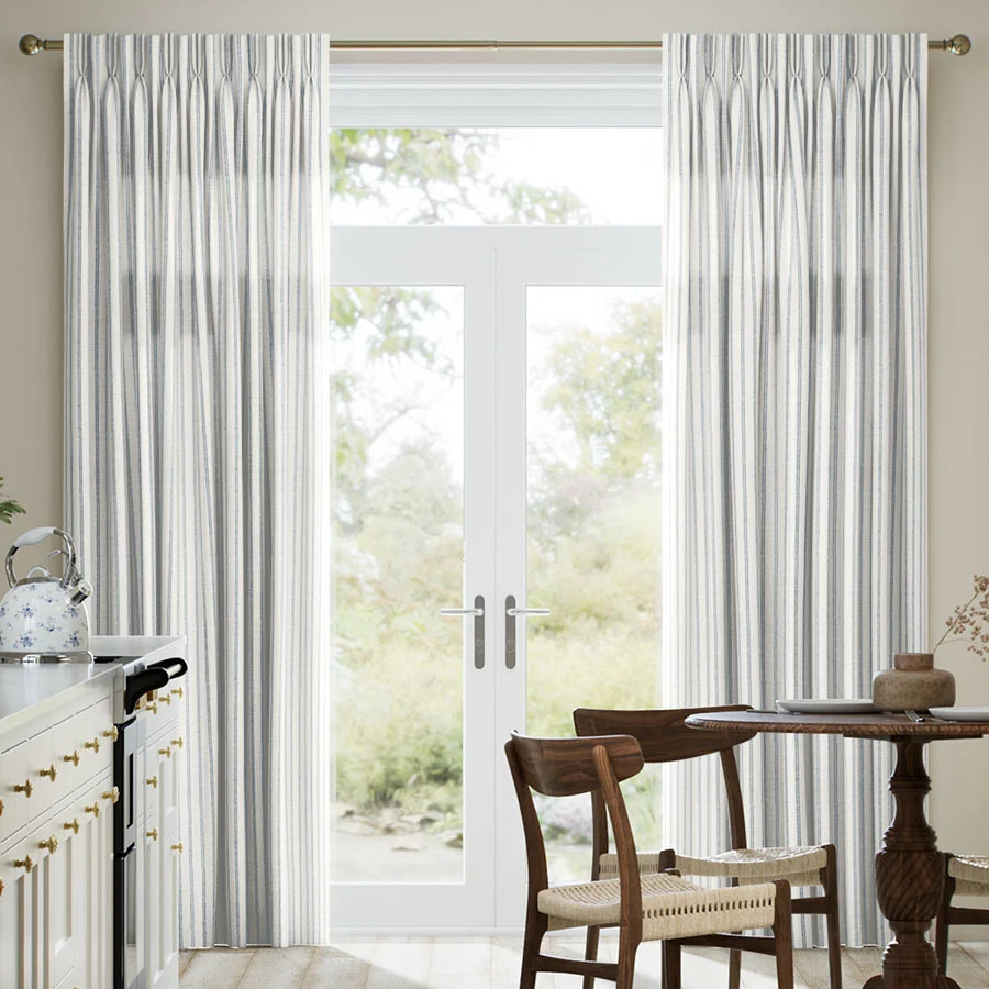 Laura Ashley Striped Drapery | Candy Stripe Steel | SelectBlinds | Select Blinds