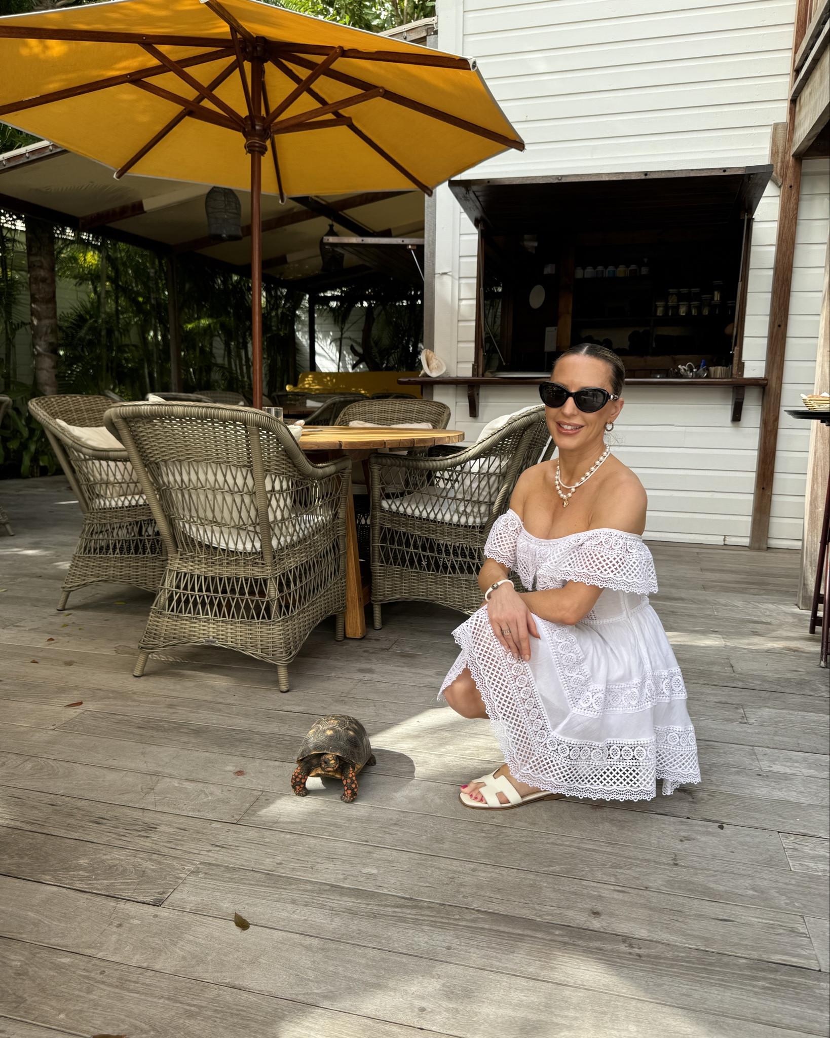 One of my favorite white mini summer dresses. I love the cute lace details and off the shoulder dress style and it’s lined so it’s not see through. I styled it with white leather flat slide sandals and a pearl and shell necklace 📍 Gyp Sea Hotel St Barth

#LTKSeasonal #LTKTravel #LTKStyleTip