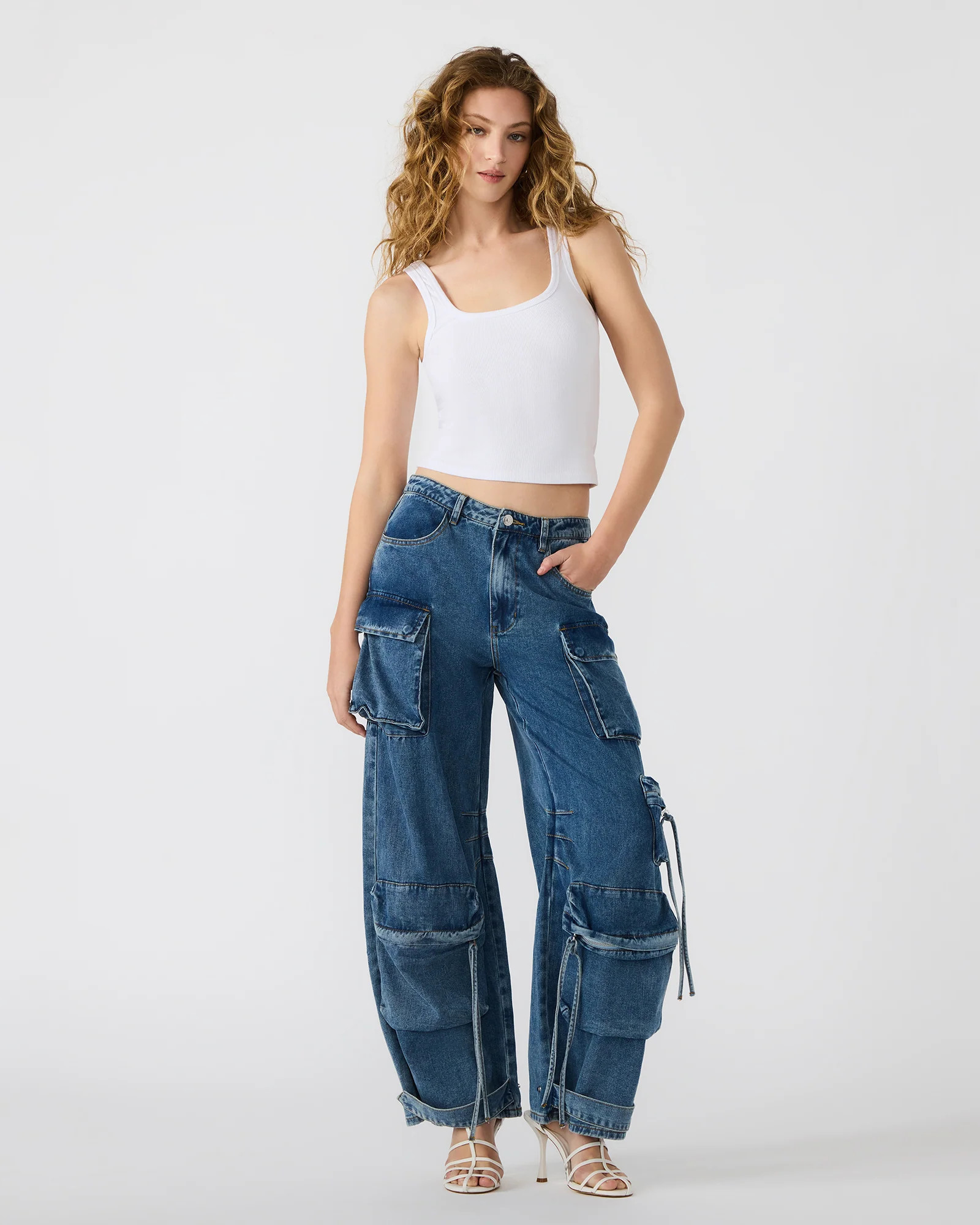 Steve Madden Women's Duo Medium Pant Wide Leg Bottoms - Denim Multi - Cotton/Faux Leather | Steve Madden (US)