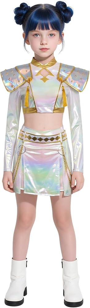 Girls Demon Hunter Pop Singer Long Sleeve Top Skirt Belt Tassel Shoulder Patches 6pcs Zoey Dance ... | Amazon (US)