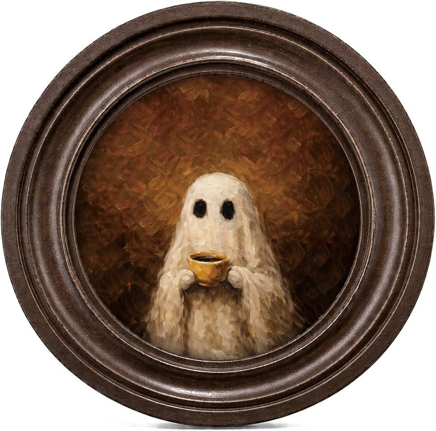 MOCHPEN Cute Ghost Round Wall Art Decor, Vintage Ghost Painting Artwork, Unique Halloween Wall De... | Amazon (US)