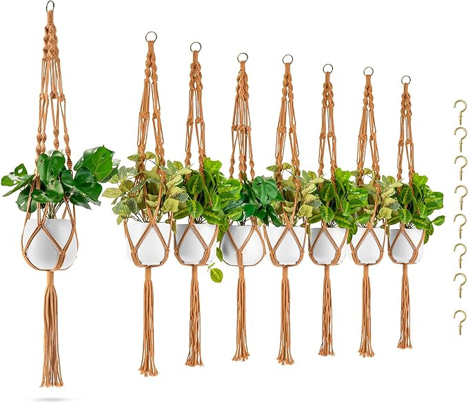 Sorbus Macrame Plant Hanger (8 Pack) Indoor Outdoor Hanging Plant Pots Cotton Rope, Elegant for H... | Amazon (US)