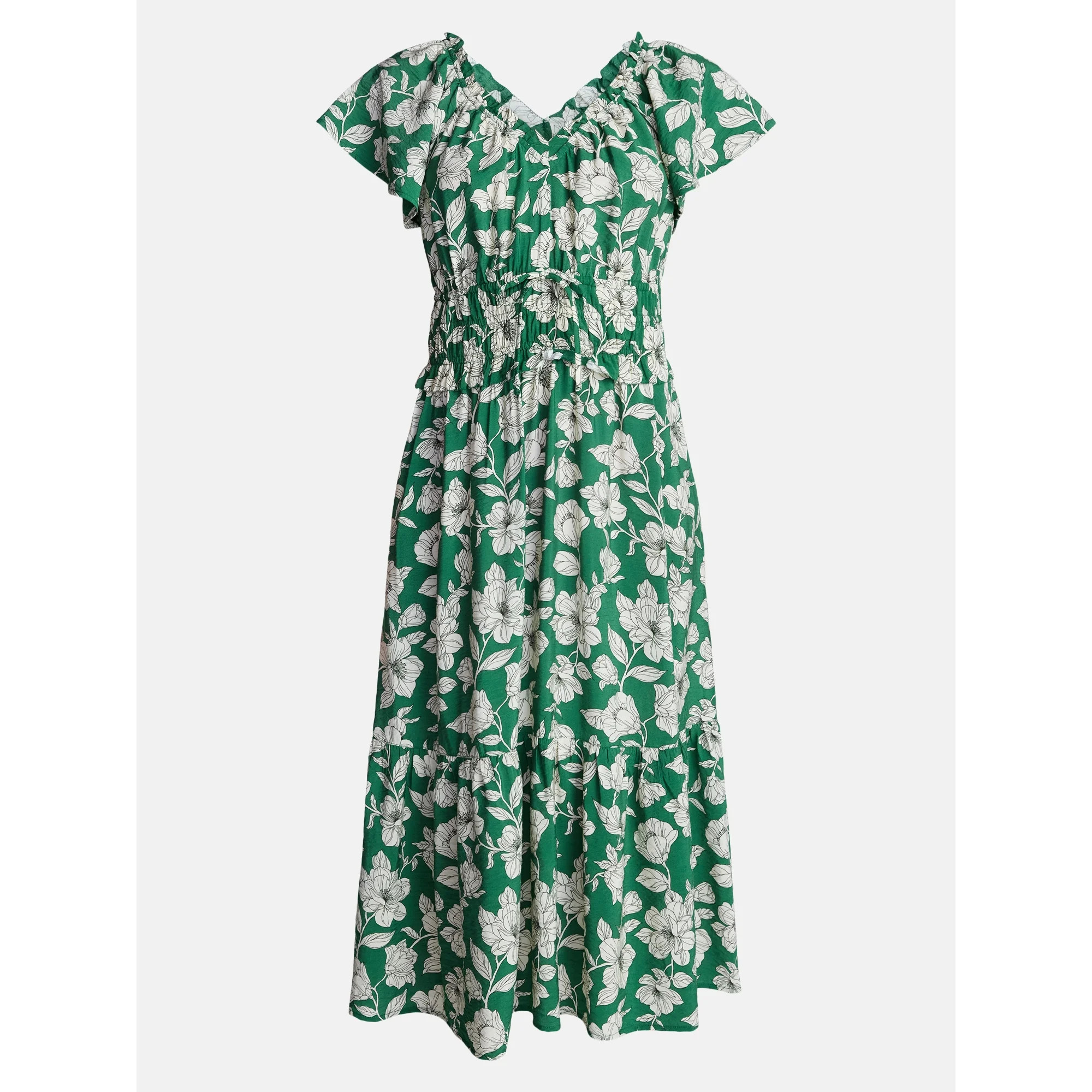 Time and Tru Women's Tiered Midi Dress with Flutter Sleeves, Sizes XS-XXXL | Walmart (US)