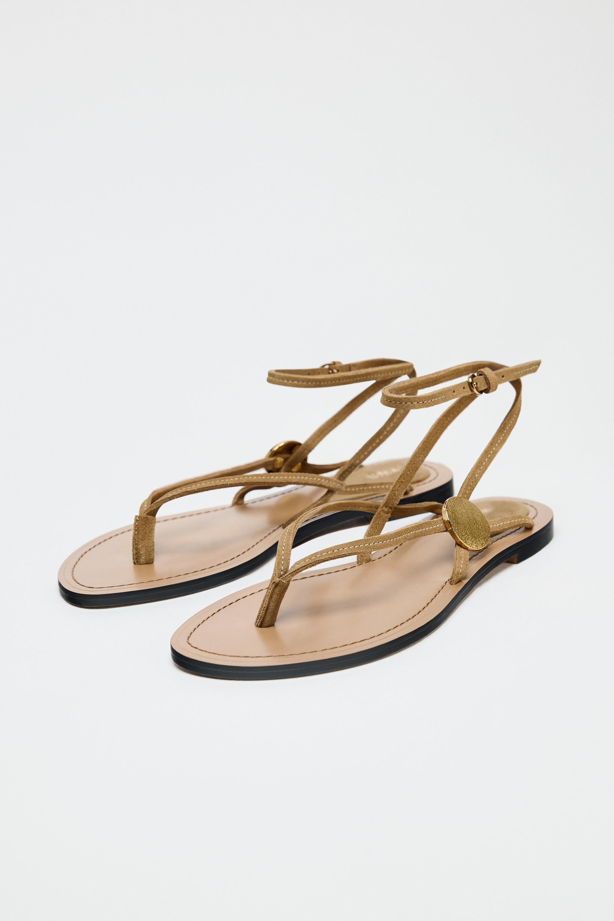 SUEDE FLAT SANDALS WITH APPLIQUÉ | Zara US