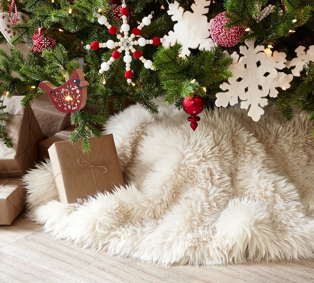 Cozy Faux Fur Tree Skirt, Ivory, 60&amp;quot; | Pottery Barn (US)