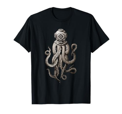 Retro Scuba Diver Weird Octopus Design, Octopus Helmet T-Shirt | Amazon (US)