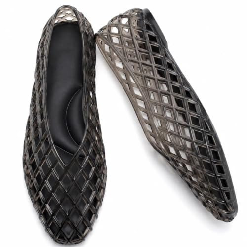 Jelly Sandals for Women Black PVC Mesh Jelly Shoes Slip-On Closed Toe Flats | Amazon (US)