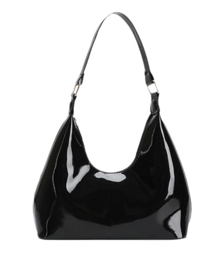 Patent Leather Hobo Bag Crescent Shoulder Bag Small Going Out Tote Bag Satchel Purse (Black) | Amazon (US)