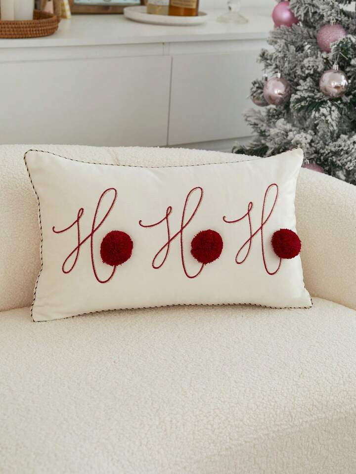 Trends1pc Christmas Letter "HOHOHO" Embroidery Ball Decorative Pillow Cover, Suitable For Indoor ... | SHEIN
