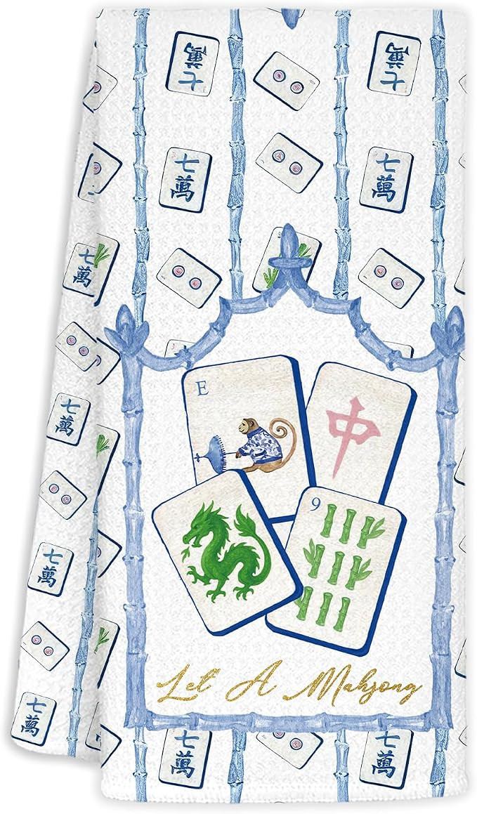 Blue Chinoiserie Mahjong Kitchen Dish Towels 16x24 inch, Mahjong Lover Player Gifts, Grandmillenn... | Amazon (US)