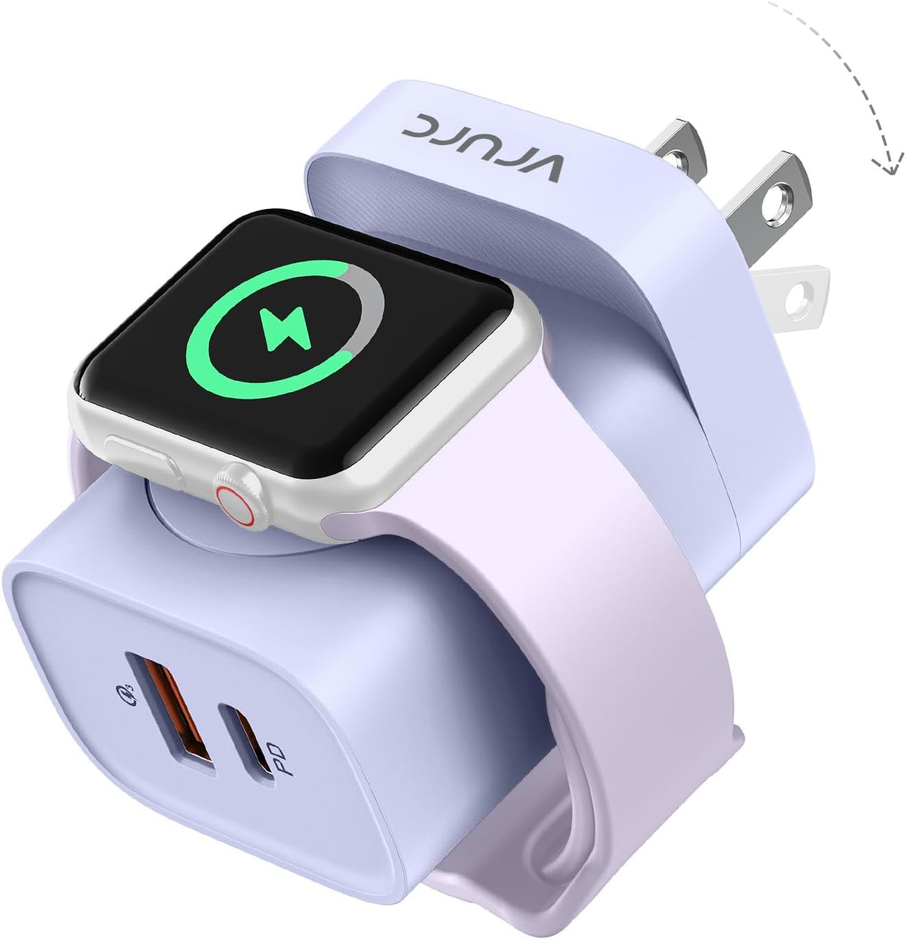 VRURC Charger for iPhone & Apple Watch, 20W USB C Fast Charging Block, 3-in-1 Compact Travel Adapter with 2 Port for iPhone 17/16/15/14/13, Wireless Magnetic for iWatch SE/11/10/9/8/7/6/5/4-Purple | Amazon (US)