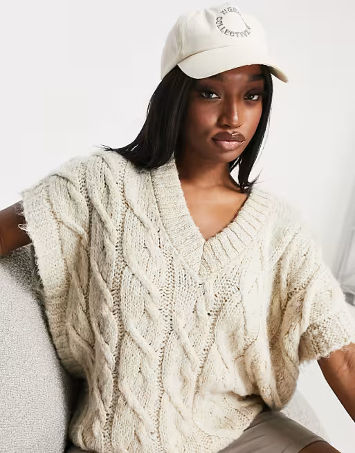 ASOS DESIGN knitted vest with cable detail in cream | ASOS (Global)